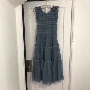 Anthropologie Chiffon Embroidered Midi Dress